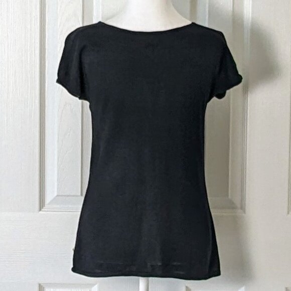 ALFANI Women's Short Sleeve Silk Knit Top Blouse Size M Black - Picture 2 of 4